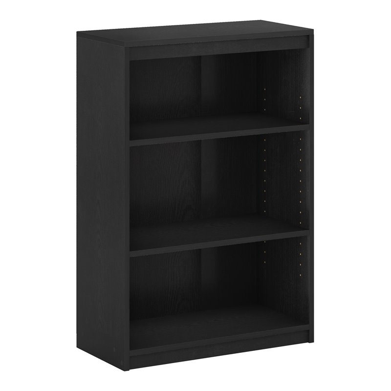 Maklaine Engineered Wood 3-Tier Adjustable Shelves Bookcase in Black