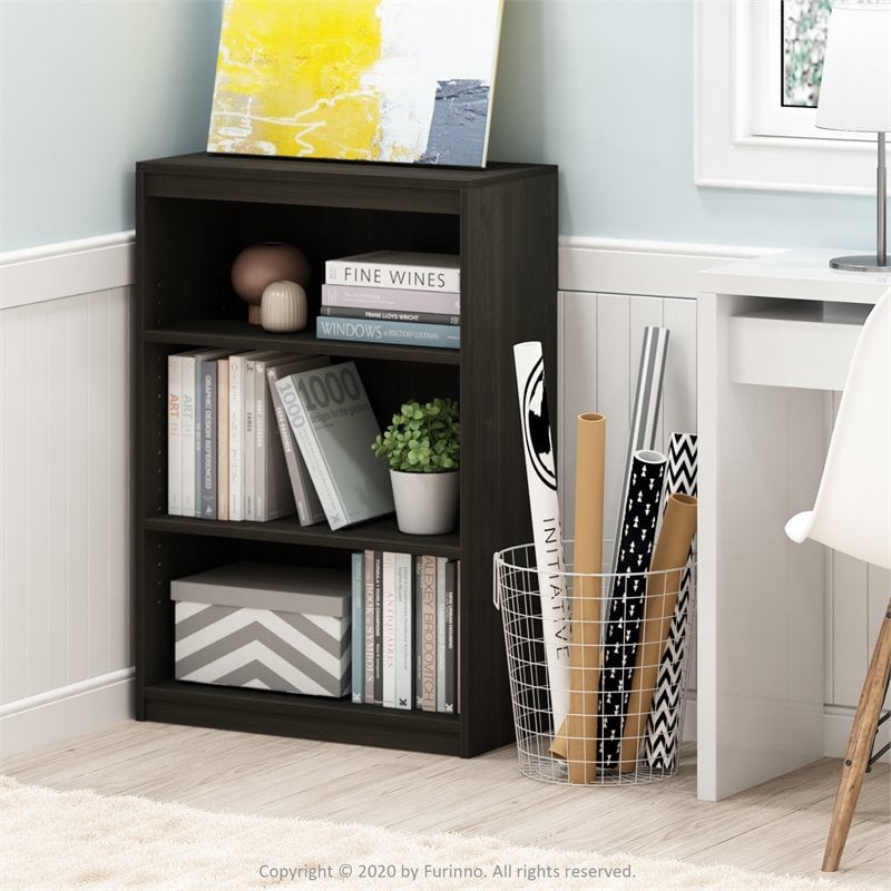 Maklaine Engineered Wood 3-Tier Adjustable Shelves Bookcase in Espresso