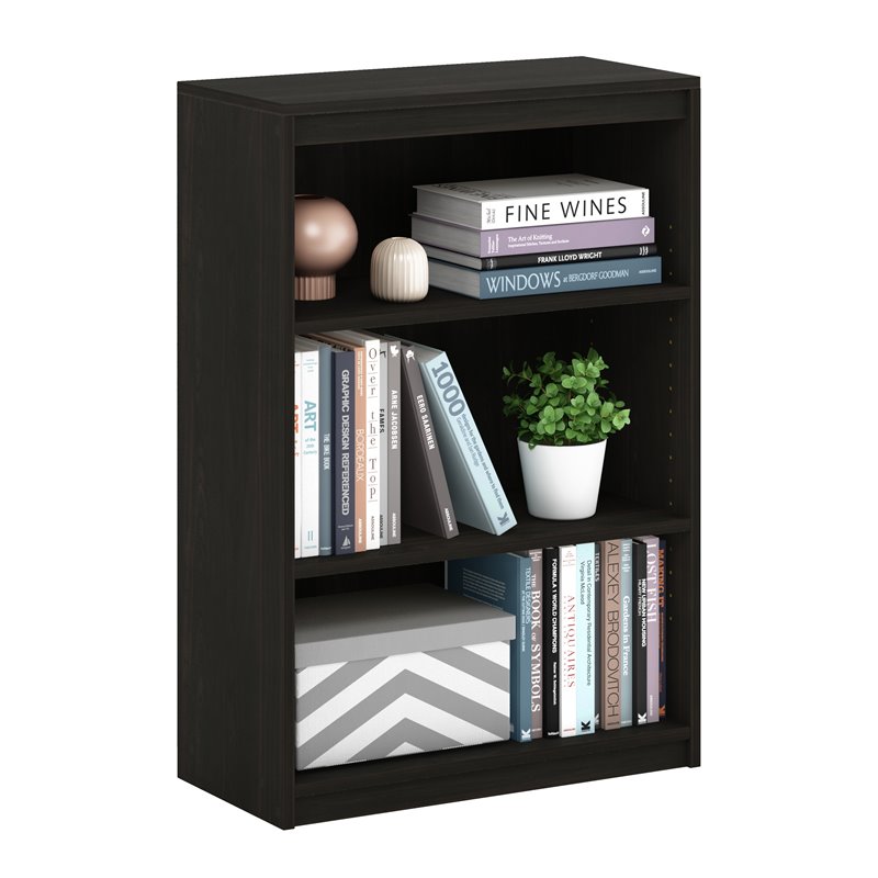 Maklaine Engineered Wood 3-Tier Adjustable Shelves Bookcase in Espresso