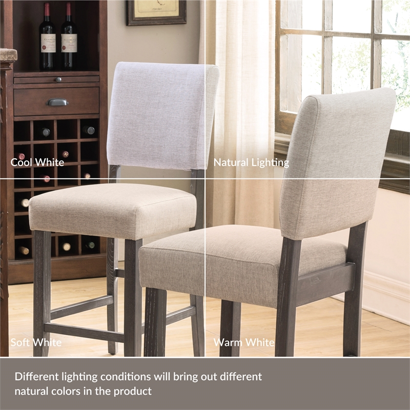 Maklaine Wood Upholstered Back Counter Stool Set in Heather Gray
