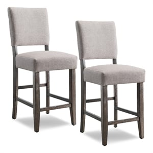 Maklaine Wood Upholstered Back Counter Stool Set in Heather Gray