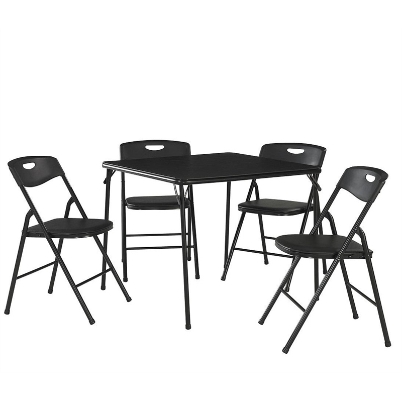 Maklaine Transitional 5 Piece Vinyl Folding Table Set in Black