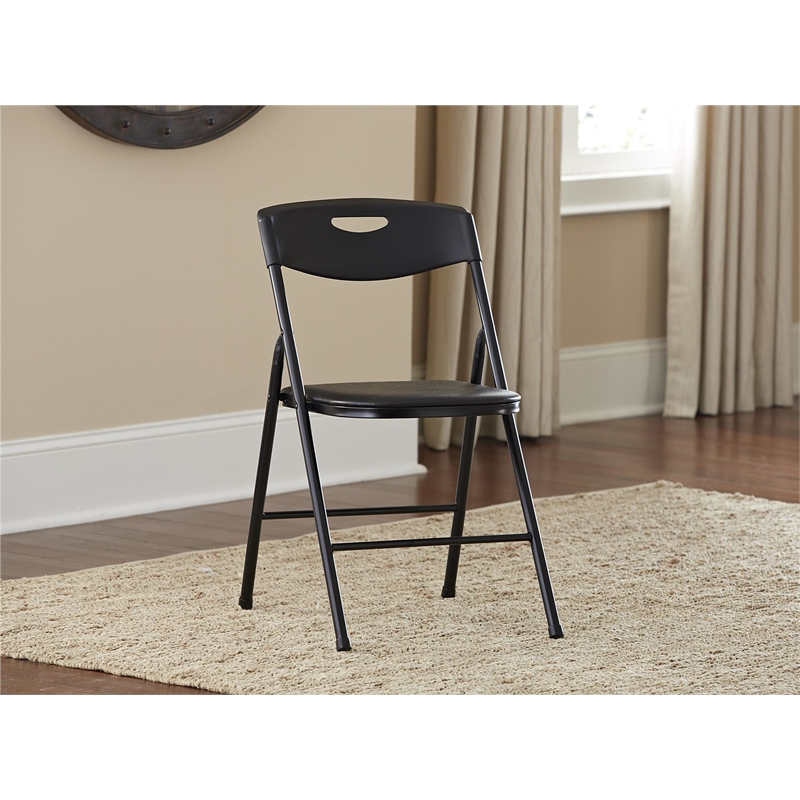 Maklaine Transitional 5 Piece Vinyl Folding Table Set in Black