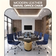 Maklaine Modern Leather Adjustable Swivel Office Chair in Navy Blue