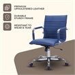 Maklaine Modern Leather Adjustable Swivel Office Chair in Navy Blue