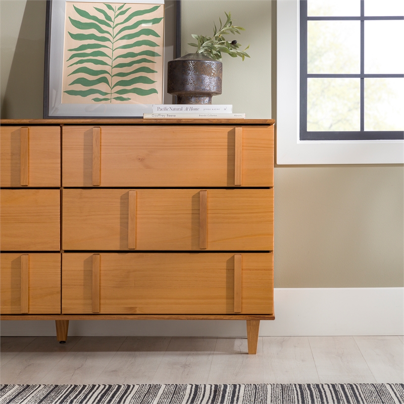Maklaine Modern Detailed 6-Drawer Solid Wood Dresser 60 Inch Caramel
