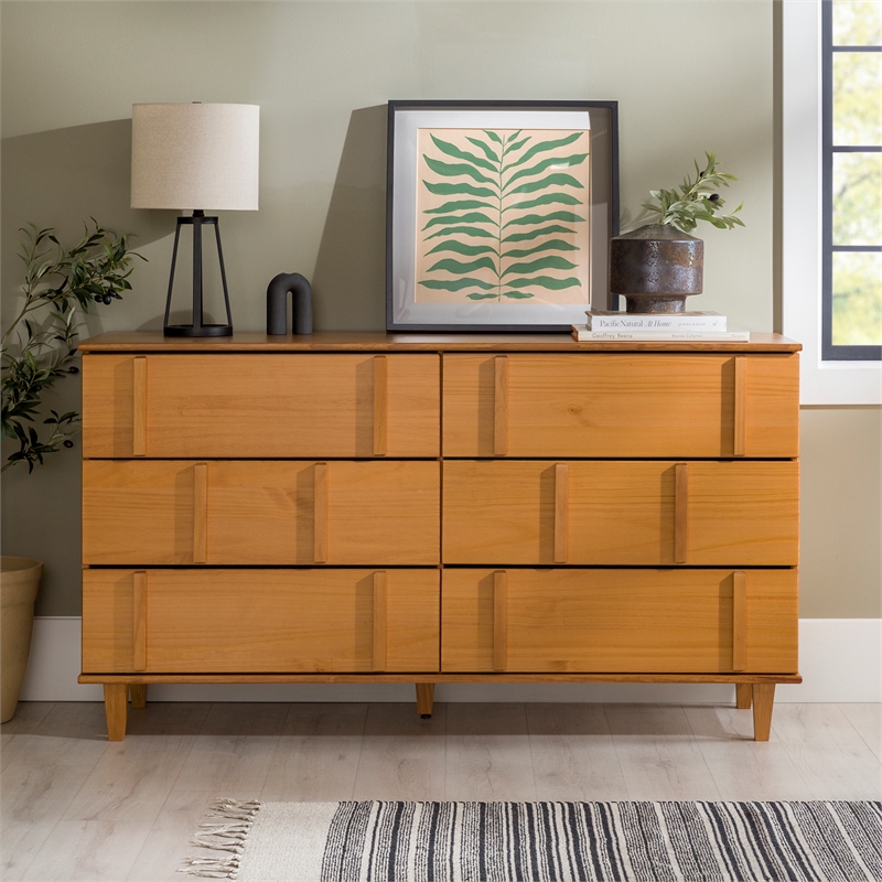 Maklaine Modern Detailed 6-Drawer Solid Wood Dresser 60 Inch Caramel