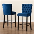 Maklaine Navy Blue Dark Brown Finished Wood 2-Piece Bar Stool Set
