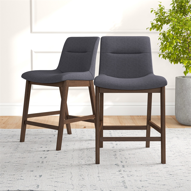 Maklaine Square Fabric Upholstered Counter Stool in Dark Gray (Set of 2)