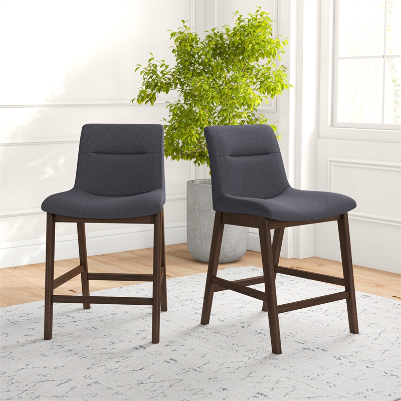 Maklaine Square Fabric Upholstered Counter Stool in Dark Gray (Set of 2)
