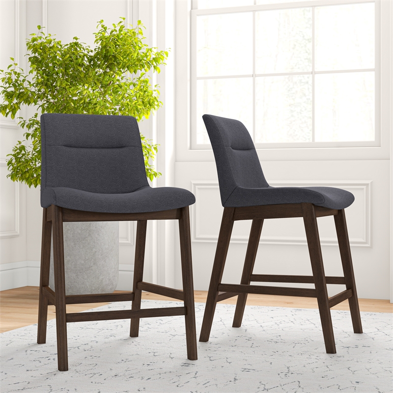 Maklaine Square Fabric Upholstered Counter Stool in Dark Gray (Set of 2)