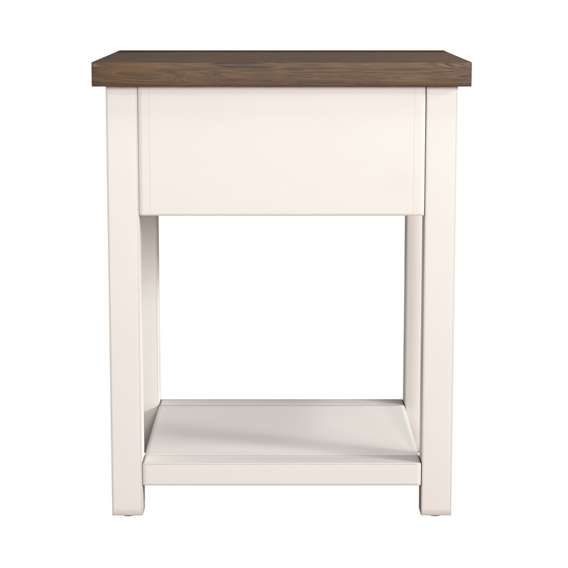 Maklaine Wood Nightstand with 1 Drawer and Shelf Set of 2 Ivory