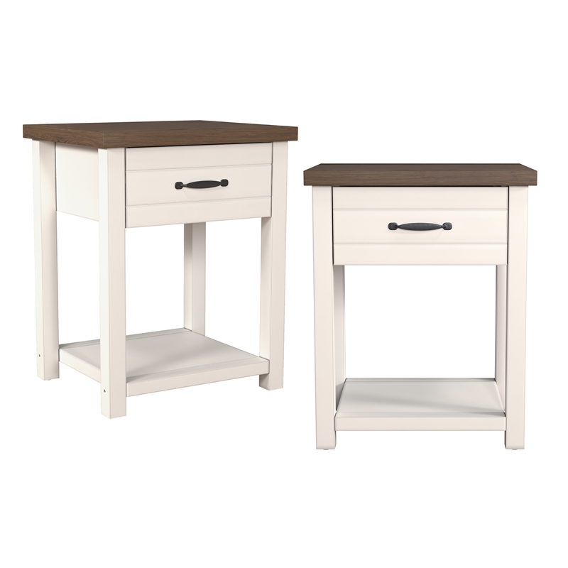 Maklaine Wood Nightstand with 1 Drawer and Shelf Set of 2 Ivory