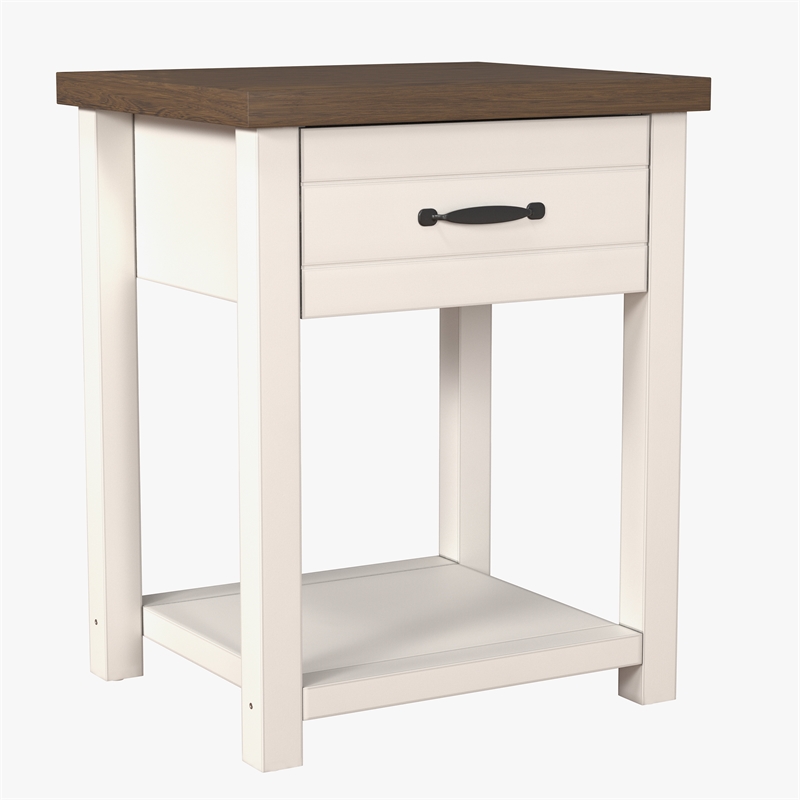 Maklaine Wood Nightstand with 1 Drawer and Shelf Set of 2 Ivory