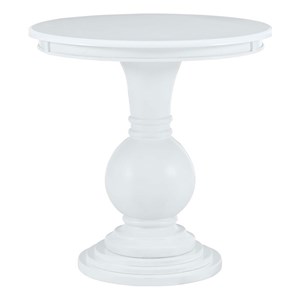 Maklaine Round Accent Table Pedestal Base 26.5&quot High in White Wood