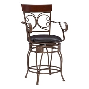 Maklaine Big And Tall Metal Arm Swivel Counter Stool Padded Seat in Bronze