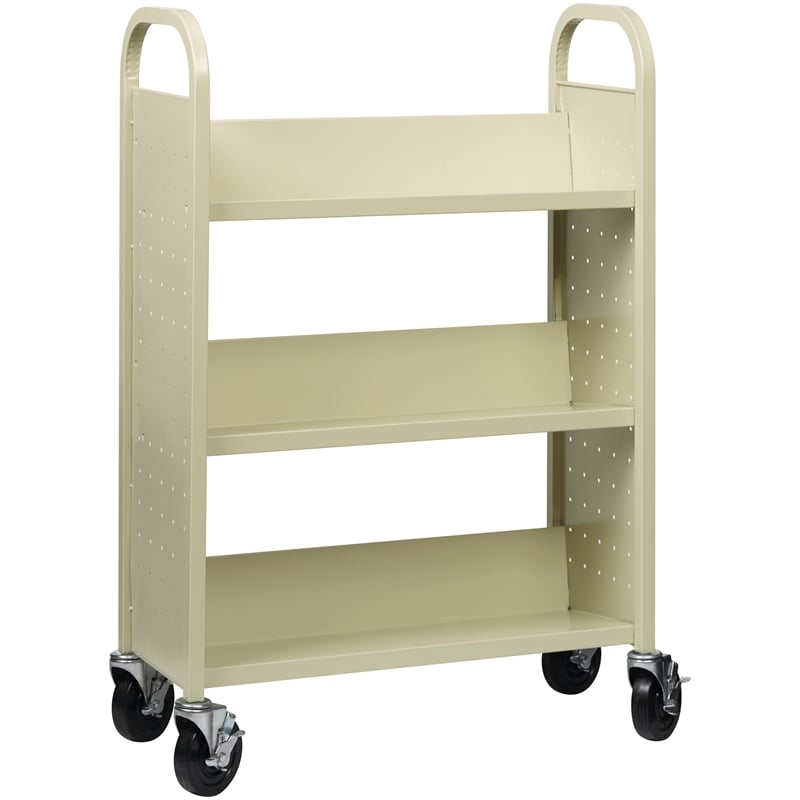 Maklaine Traditional Single-sided Metal Mobile Book Cart Putty/Beige