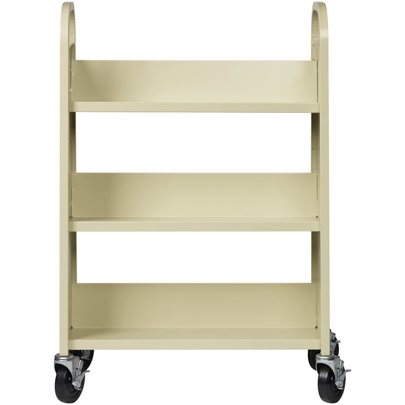Maklaine Traditional Single-sided Metal Mobile Book Cart Putty/Beige