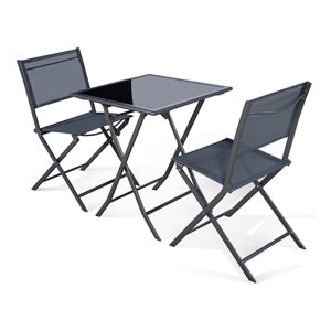Maklaine 3 Pieces Metal Outdoor Patio Bistro Set for Garden Backyard in Gray