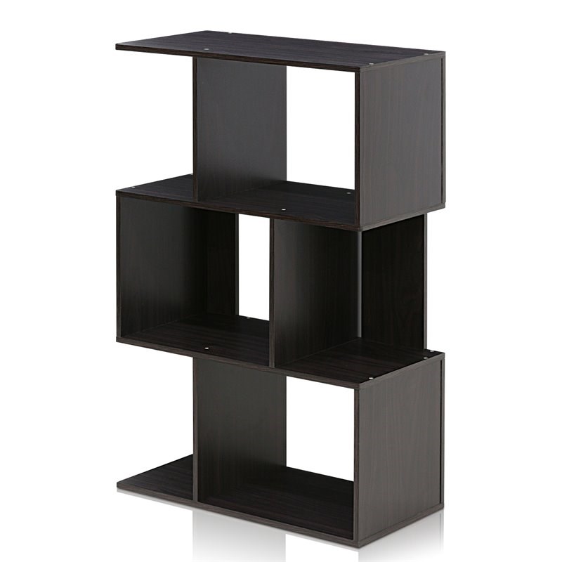 Maklaine Modern Engineered Wood 3-Tier Open Book Shelf in Espresso