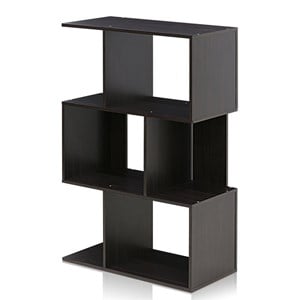 Maklaine Modern Engineered Wood 3-Tier Open Book Shelf in Espresso