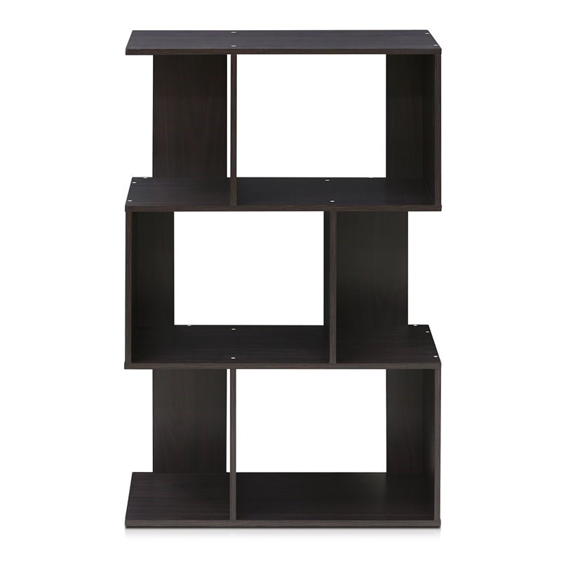 Maklaine Modern Engineered Wood 3-Tier Open Book Shelf in Espresso