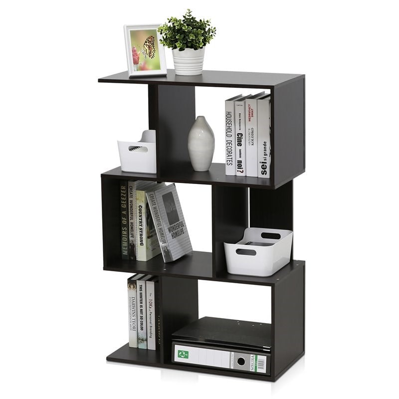Maklaine Modern Engineered Wood 3-Tier Open Book Shelf in Espresso