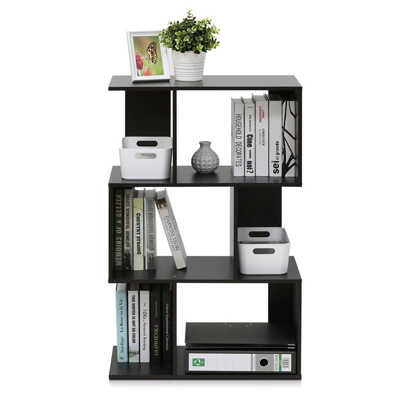 Maklaine Modern Engineered Wood 3-Tier Open Book Shelf in Espresso