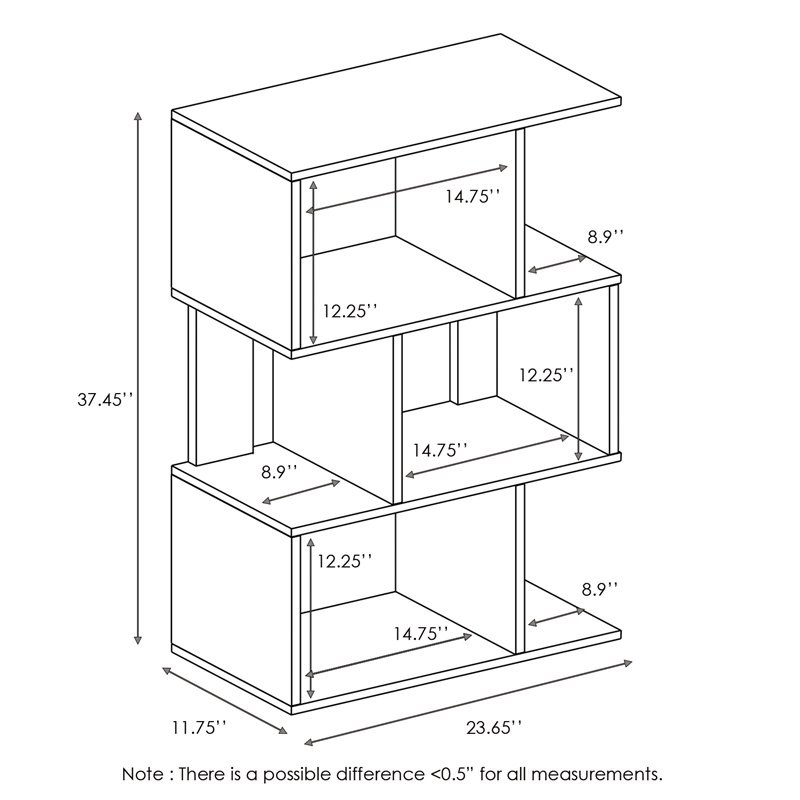 Maklaine Modern Engineered Wood 3-Tier Open Book Shelf in Espresso