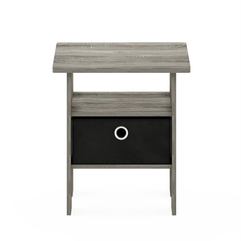 Maklaine Engineered Wood End Table with Bin Drawer in French Oak Gray