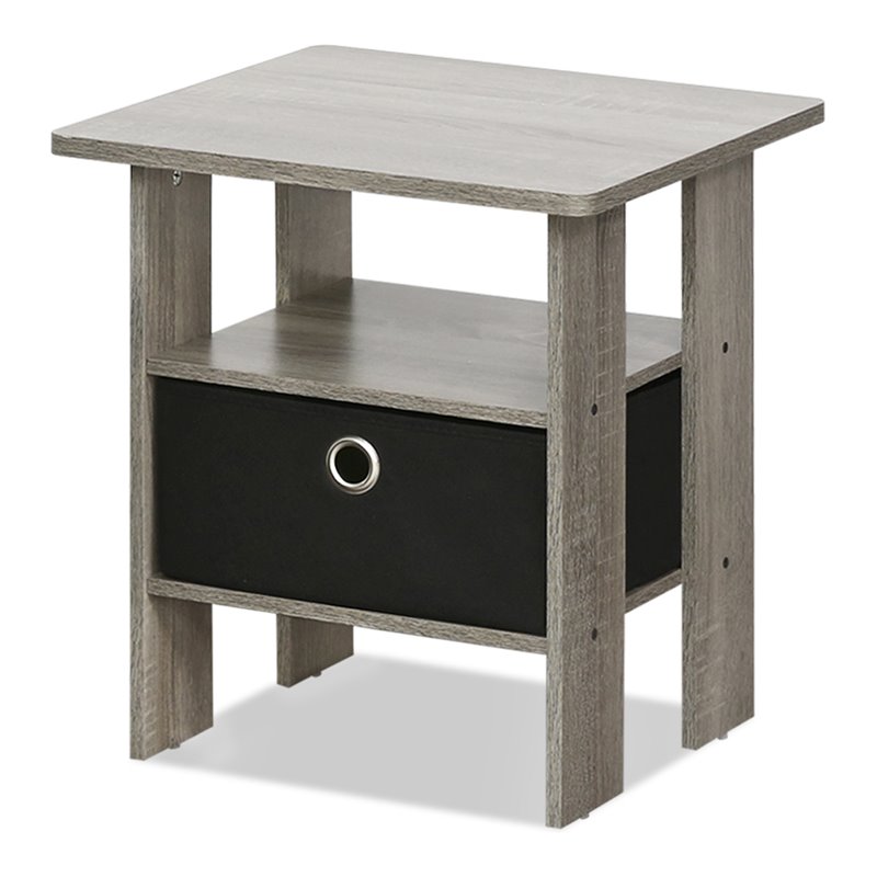 Maklaine Engineered Wood End Table with Bin Drawer in French Oak Gray