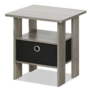 Maklaine Engineered Wood End Table with Bin Drawer in French Oak Gray