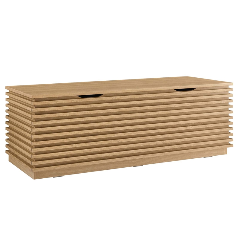 Maklaine Contemporary Particleboard and Laminate Storage Bench in Oak