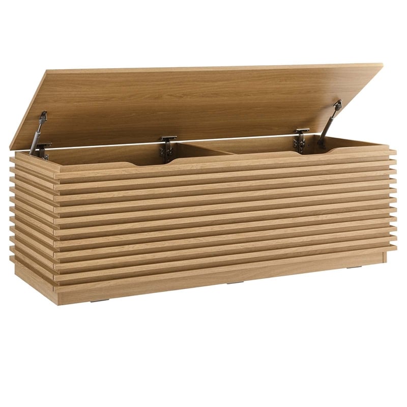 Maklaine Contemporary Particleboard and Laminate Storage Bench in Oak