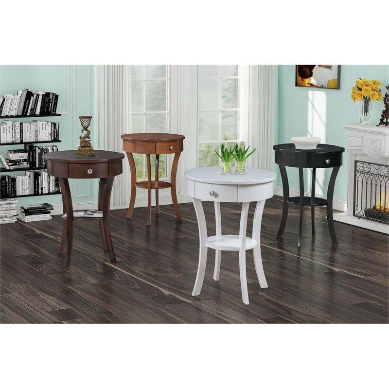Maklaine Elegant Wood Modern Traditional End Table in White Finish