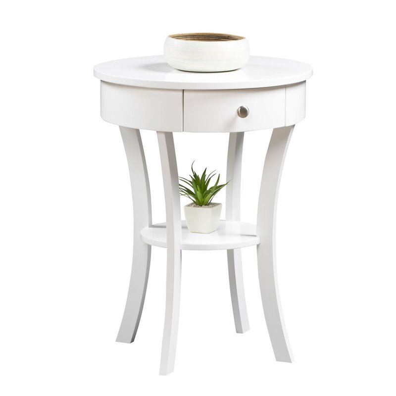 Maklaine Elegant Wood Modern Traditional End Table in White Finish