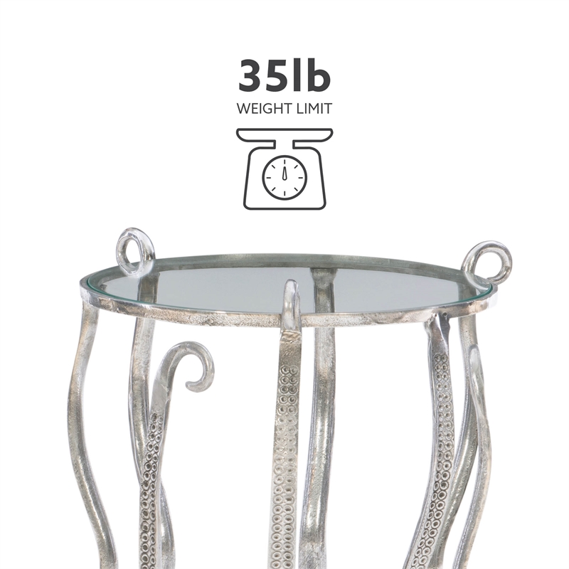 Maklaine Coastal Octopus Aluminum and Glass Table in Silver Finish