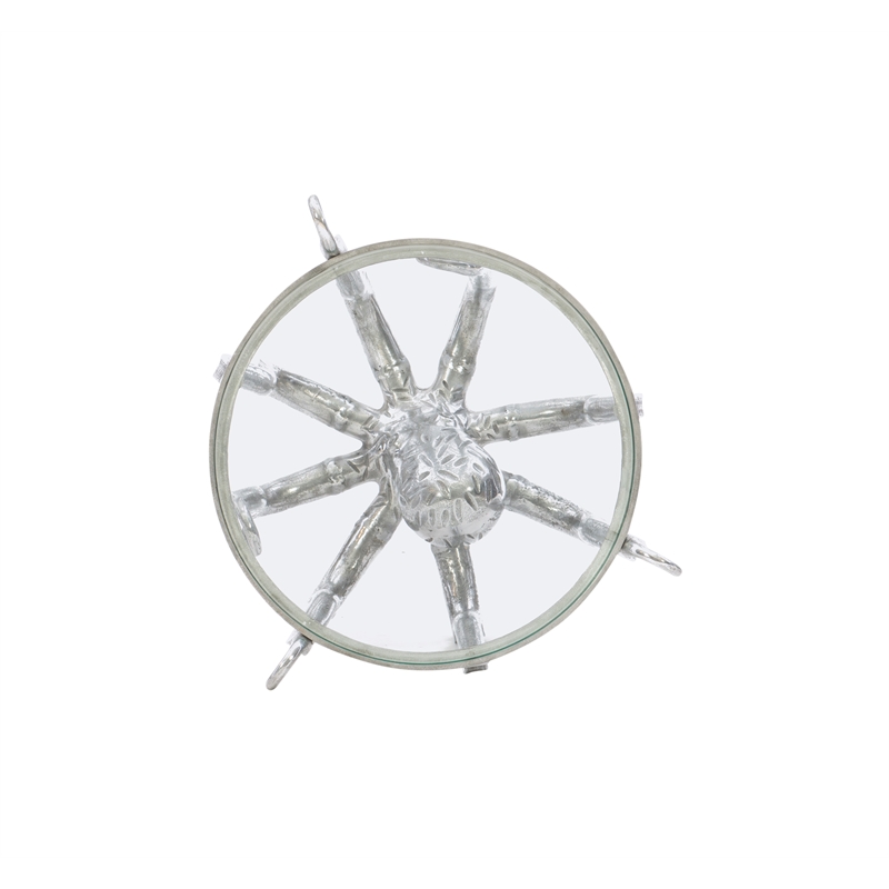 Maklaine Coastal Octopus Aluminum and Glass Table in Silver Finish