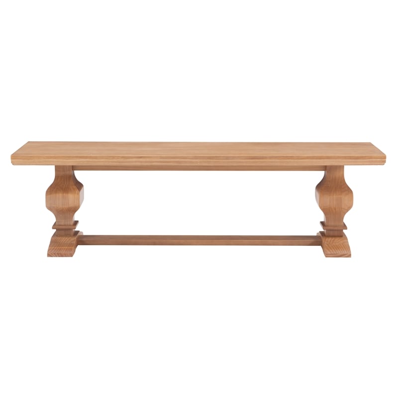 Maklaine Solid Pine Wood Double Pedestal Bench in Rustic Honey Brown