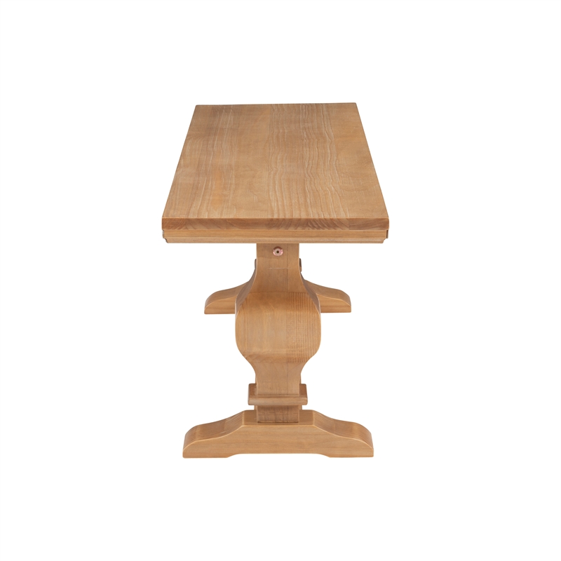 Maklaine Solid Pine Wood Double Pedestal Bench in Rustic Honey Brown