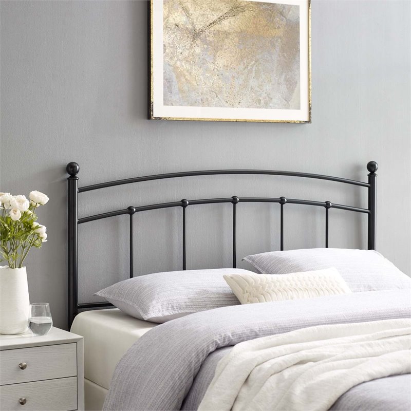 Maklaine Contemporary Powder Coated Iron King Headboard in Black