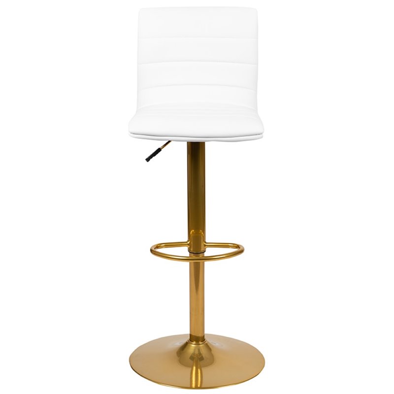 Maklaine Adjustable Faux Leather Bar Stool in White and Gold (Set of 2)