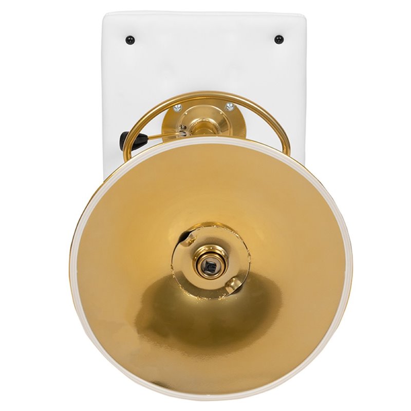 Maklaine Adjustable Faux Leather Bar Stool in White and Gold (Set of 2)