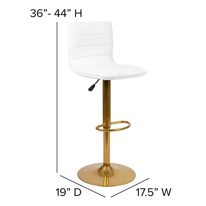 Maklaine Adjustable Faux Leather Bar Stool in White and Gold (Set of 2)