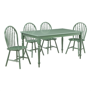 Maklaine Wood Farmhouse 5pc Dining Set in Equestrian Green Finish