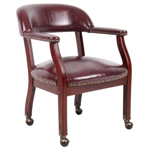 Maklaine Faux Leather Executive Mobile Guest Chair in Burgundy