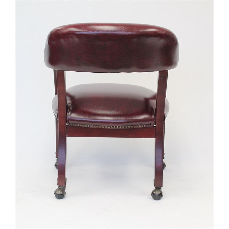 Maklaine Faux Leather Executive Mobile Guest Chair in Burgundy