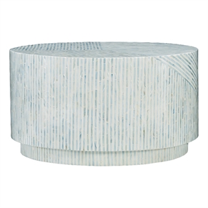 Maklaine Round Modern Mosaic Inlay Coffee Table in Blue & Gray Mother of Pearl