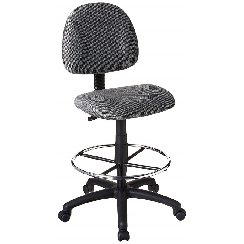 Maklaine Contoured Comfort Rolling Fabric Drafting Stool in Gray