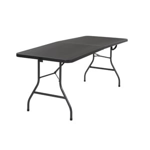Maklaine Contemporary 6' Centerfold Blow Molded Folding Table in Black